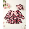 thumbnail image 2 of KIMI BEAR 2T Toddler Girls Dresses 3T Toddler Girls Winter Clothes Round Neck Long Sleeves One-piece Dress Bowknot Floral Dress A-line Dress with Hat 2pcs Red, 2 of 8