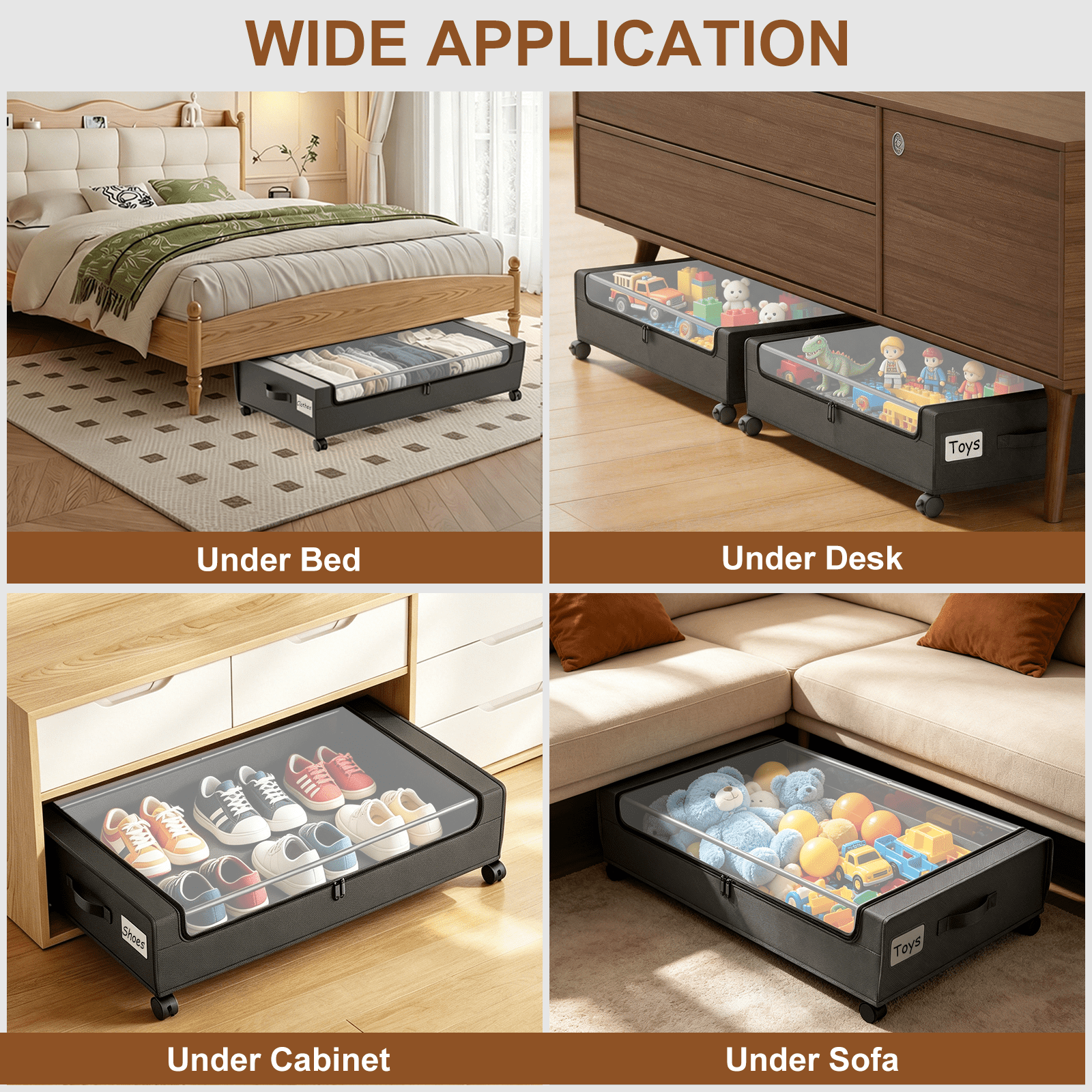 2-Pack Under Bed Storage with Wheels, Grey Under Bed Storage Containers, Underbed Shoe Storage Organizer, Rolling Under Bed Metal Drawers for Clothes, Blankets(31.5 x 17.3 x 6.8 in)