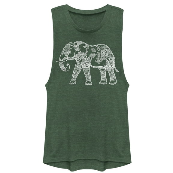 Junior's CHIN UP Zen Elephant  Festival Muscle Graphic Tee Pine Green Heather 2X Large