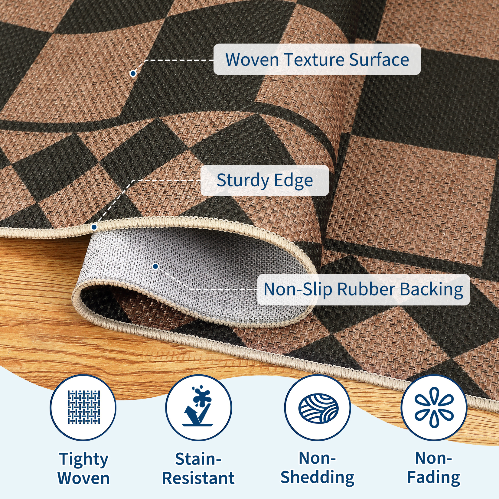 Hasoo Easy Jute Area Rug 5x7 Washable Rug for Living Room Bedroom Checkered Indoor Outdoor Geometric Carpet for Backyard, Black/Brown