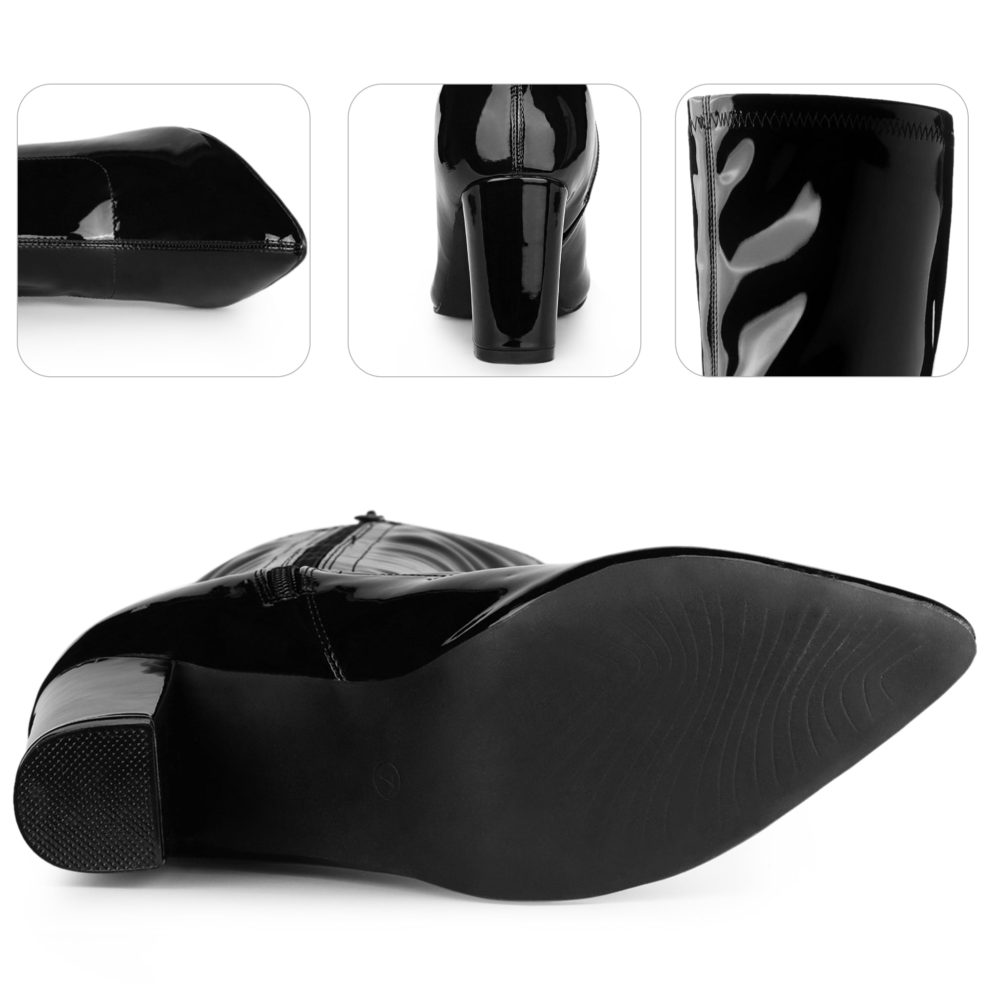 Unique Bargains Women's Boot Pointed Toe  Zip Chunky Heels Knee High Boots Black 9