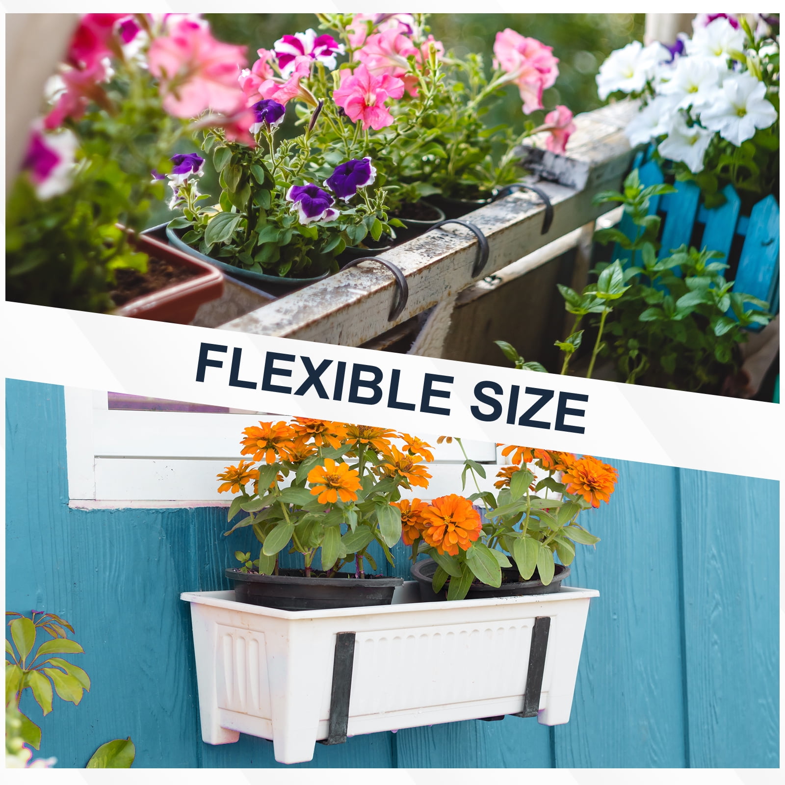 Adjustable Window Planter Box Brackets Universal Window Box Holder, Iron Flower Box Wall Mounting Hooks (4 PCS)