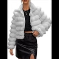 thumbnail image 1 of Chaqueta de Piel Sintética para Mujer, Abrigo Corto Abullonado de Larga, Abrigo Cálido de Invierno. Gris M, 1 of 8