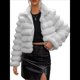 thumbnail image 1 of Chaqueta de Piel Sintética para Mujer, Abrigo Corto Abullonado de Larga, Abrigo Cálido de Invierno. Gris L, 1 of 8