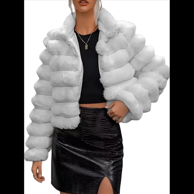 Chaqueta de Piel Sintética para Mujer, Abrigo Corto Abullonado de Larga, Abrigo Cálido de Invierno. Gris M