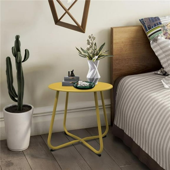 InQrands D45KC-YL Outdoor Side Table, 18'' Small Round Side Table with Adjustable Feet, Yellow