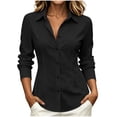 thumbnail image 2 of Wovilon Women's Button-Up Shirt with Long Sleeve and Collared Neck, Slim Fit Stretch Fabric, Solid Color Curved Hem for Office and Daily Wear, 2 of 6