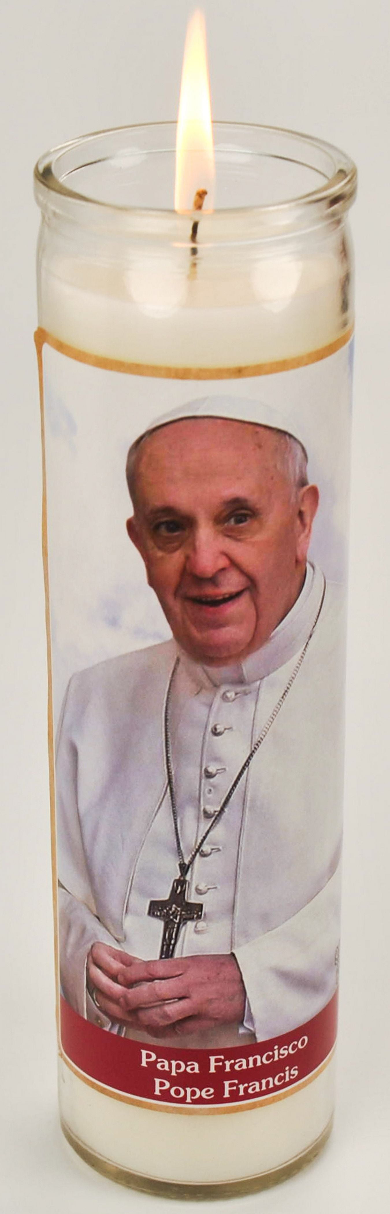 (4 pack) Prayer Candle Pope Francis White Wax, 8 Inch