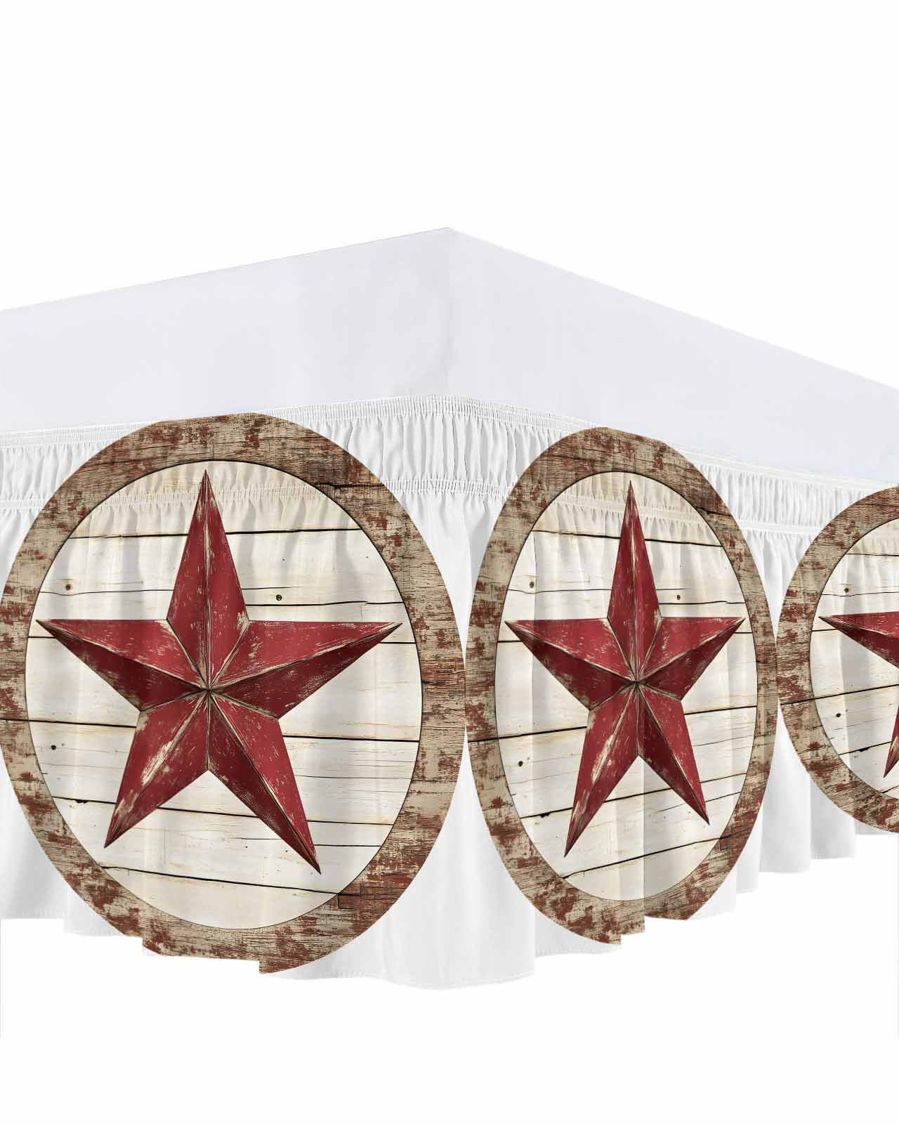 Red Star Bed Skirt California King Size 18 Inch Drop, Country Star Adjustable Elastic Dust Ruffles Bedskirt Wrap Around Pleated Mattress Frame Cover