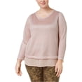 thumbnail image 1 of I.N.C Womens Layered Look Metallic Knit Pullover Sweater, Pink, Plus Size, 3X, 1 of 1