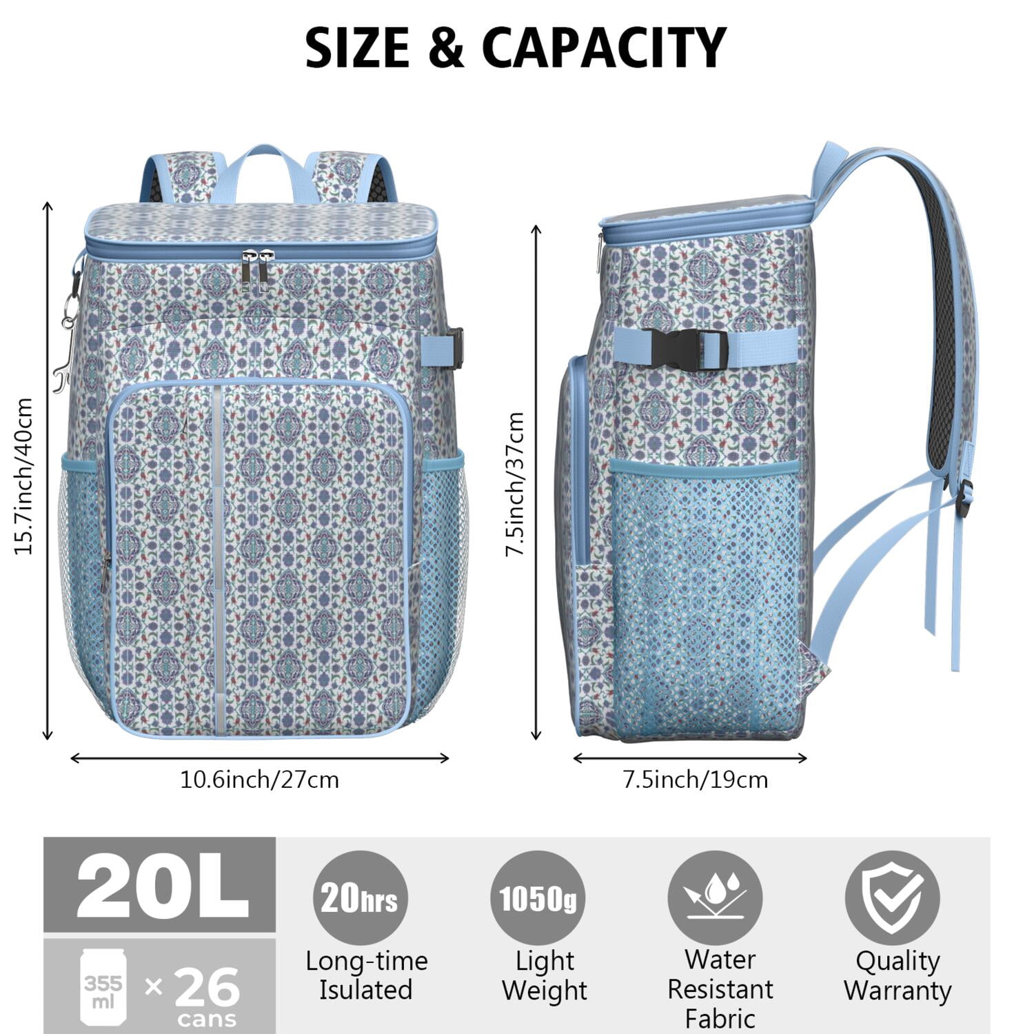 Travel Cooler Bag - Boho Bohemia Flower Camping Beer Cooler Backpack with Bottle Opener- Waterproof Insulated Picnic Backpacks - Cooler Bag for Beach