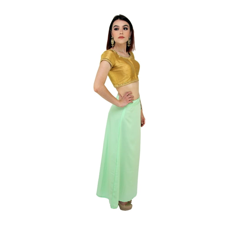 Sari Petticoat Stitched Indian Saree Petticoat Adjustable Waist Sari Skirt  (Light Green)