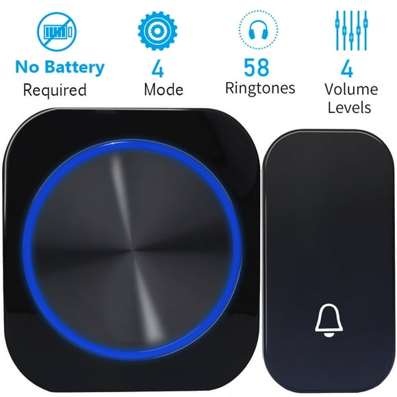 Doorbell Ringer Self-powered Waterproof Wireless Doorbell Night Light No Battery Smart Black