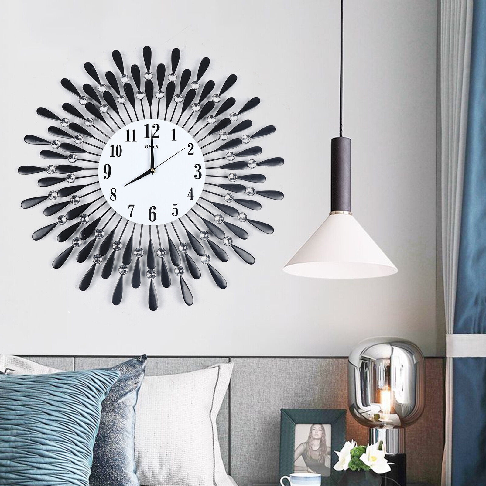 24.5inch Large Analog Wall Clock Modern Decorative Clock for Living Room Decor Battery Operated Black
