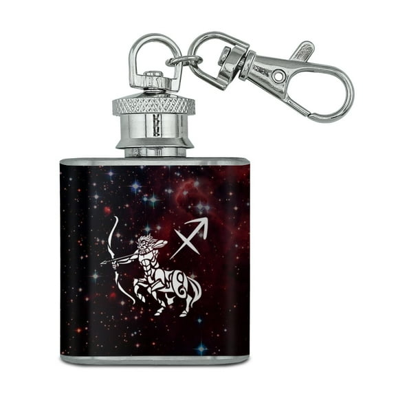 Sagittarius Archer Zodiac Sign Horoscope in Space Stainless Steel 1oz Mini Flask Key Chain