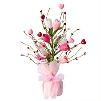 VWRXBZ Artificial Tulips Heart Shaped Berry Branch Ornament 16.5 Inch Valentine's Day Home Decor Plastic Floral Arrangement for Indoor Outdoor Garden Party Wedding Romantic Gift