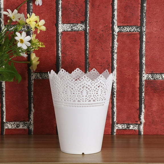 MERRYHAPY 4Pcs White Lace Design Flower Pots Hollow for Restaurant Coffee Shop Home Decor