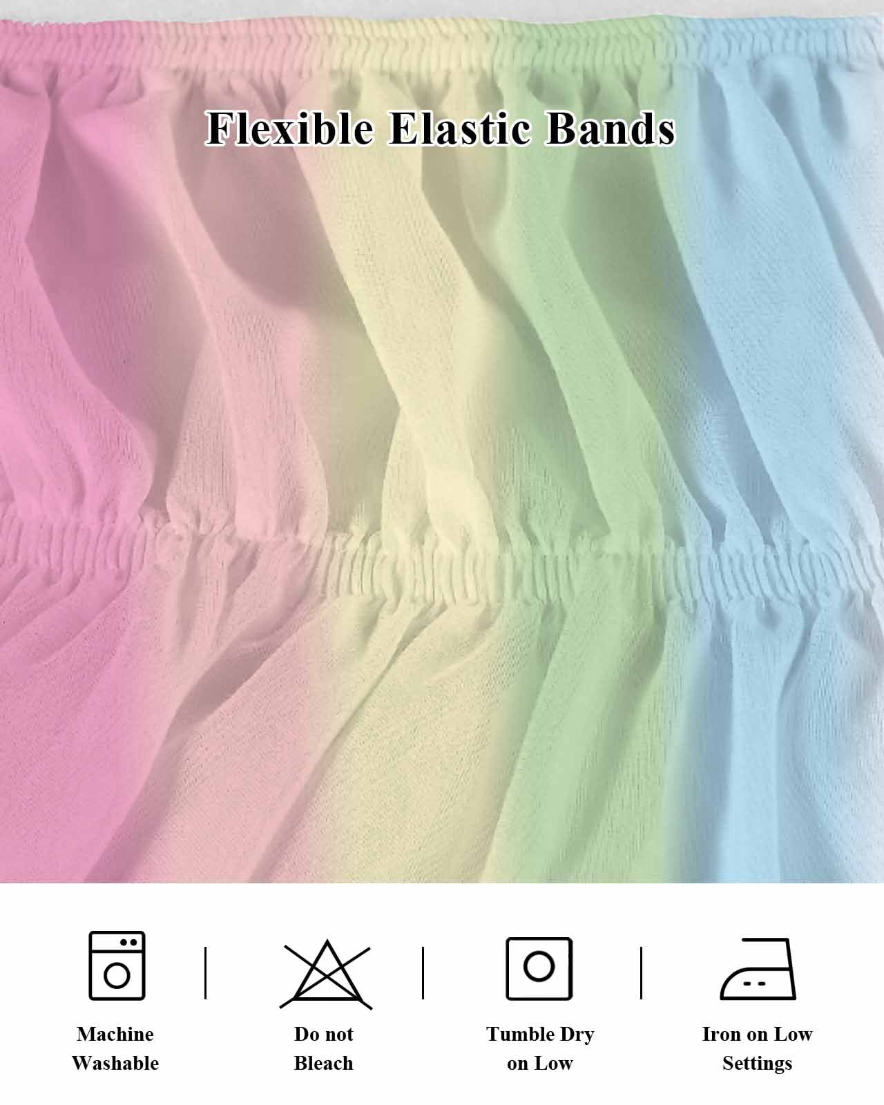 Rainbow Stripes Wrap Around Bed Skirts for Queen Bed 16" Drop,Bed Skirt with Adjustable Elastic Belt Dust Ruffle Bed Valance for Bedroom Hotel Modern Colorful Cream Striped Aesthetics Bed Frame Cover