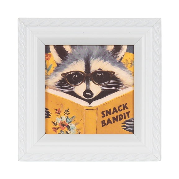 DesignOvation Raccoon Snack Bandit 4" x 4" Magnetic Mini Art Print by The Creative Bunch Studio