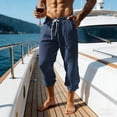 thumbnail image 5 of Horkkom Linen Pants Men Elastic Waist Drawstring Casual Pants Summer Beach Pants with Pockets XXL, 5 of 6