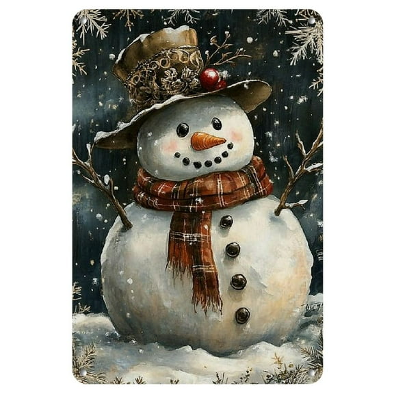 1pc Vintage Snowman Iron Metal Tin Sign, 8x12 inch, Christmas Themed Hanging Wall Art for Home, Office, Restaurant, Cafe, and Garage Decor