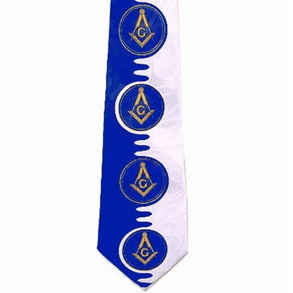 Tie for Free Mason Member - Navy Blue and White Polyester long tie unique design