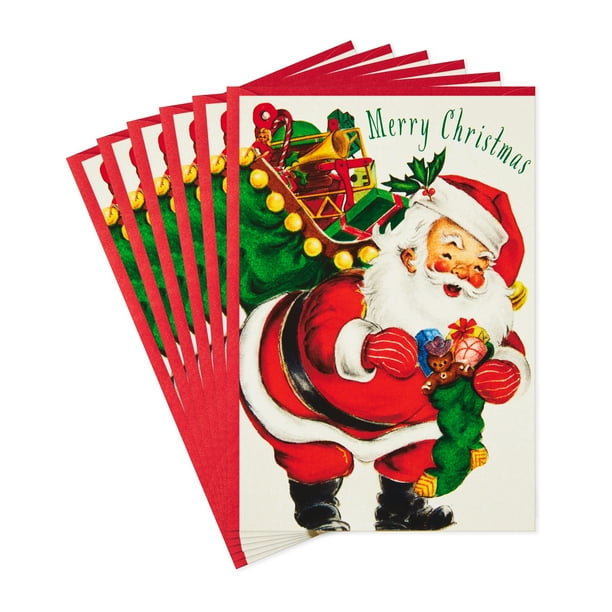 Hallmark Christmas Cards, Vintage Santa (6 Cards with Envelopes