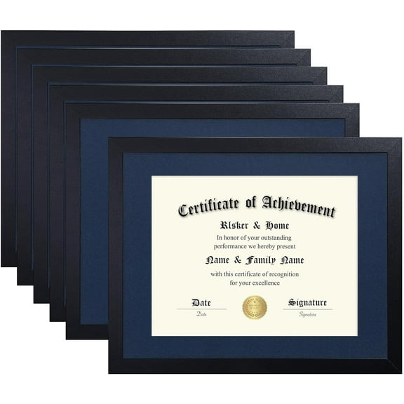 ELSKER&HOME 11x14 Diploma Frame 6 Pack, Diploma Frames 8.5x11 with Black Mat or 11x14 Document Frame without Mat,Multipack College Certificate/Degree Frames for wall,Set of 6