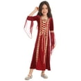 thumbnail image 2 of vastwit Kids Girls Renaissance Vintage Dress Gothic Medieval Costume Maxi Dresses Halloween Fancy Burgundy 14, 2 of 7