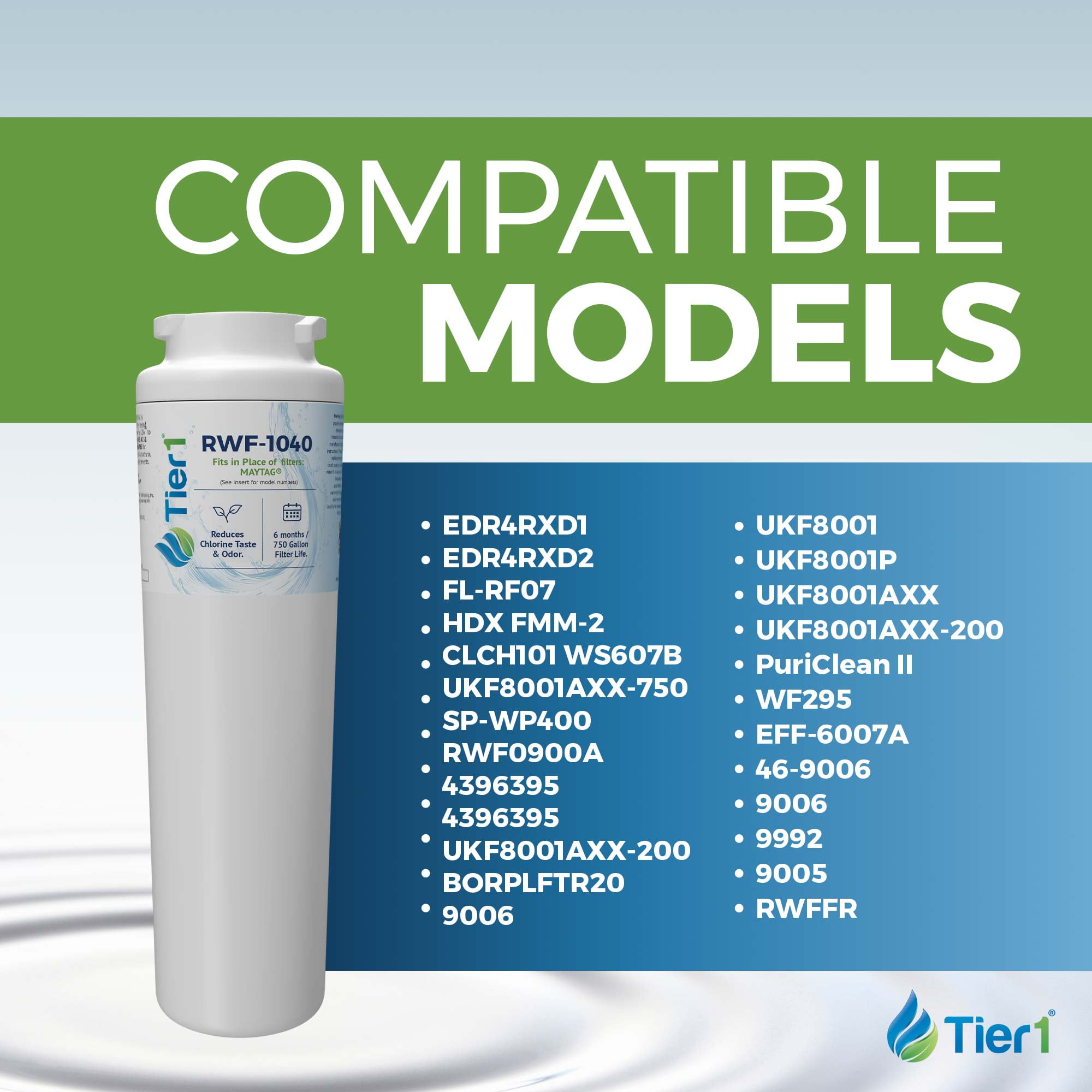 Tier1 RWF1040 UKF8001 Refrigerator Water Filter | Replacement for EDR4RXD1, 4396395, rwf0900a, fl-rf07 Fridge Filter - Up to 18 Months Supply | Easy Install | Odor Control (3-pk)