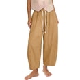 thumbnail image 2 of Tqcoqu Womens Baggy Barrel Pants High Waisted Wide Leg Casual Elastic Drawstring Cropped Loose Trousers with Pockets,Brown,Women's S-XXXL, 2 of 9