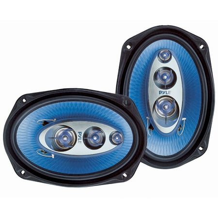 PYLE PL6984BL - 6” x 9” Car Sound Speaker (Pair) - Upgraded Blue Poly Injection Cone 4-Way 400 Watts w/Non-fatiguing Butyl Rubber Surround 50-20Khz Frequency Response 4 Ohm & 1.25” ASV Voice