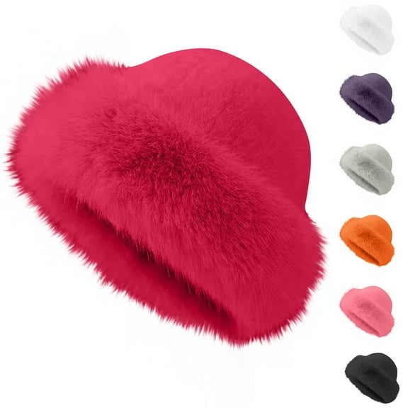 QQAMB Fur Bucket Hats for Woman Fall Winter Warm Fuzzy Hat Outdoor Workout Faux Mink Plush Fluffy Fisherman Cap