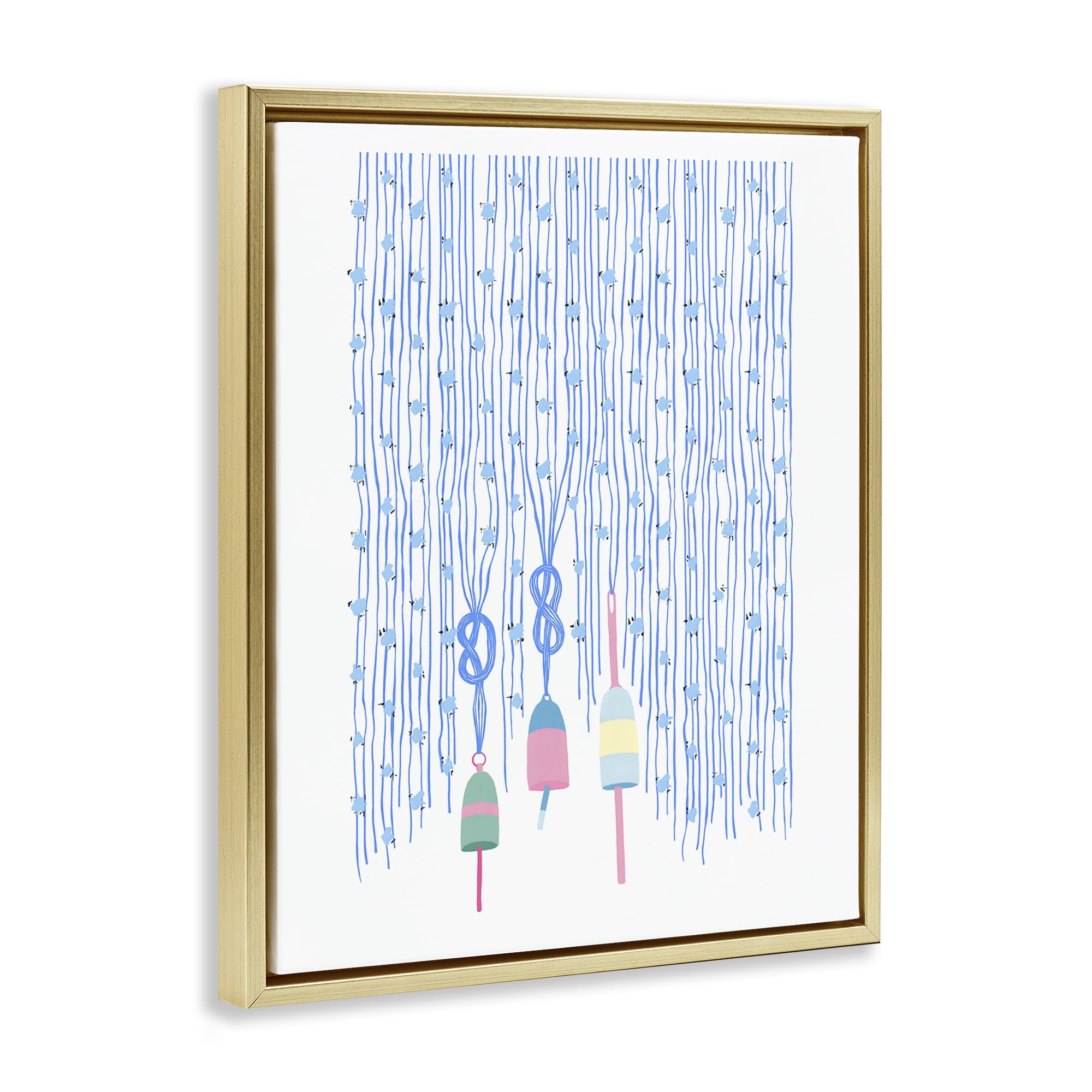 Stupell Industries Hanging Buoys on Ropes Gold Framed Floater Canvas Wall Art, design by Melissa Tilley