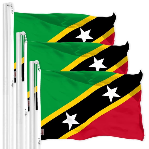 G128 3 Pack: Saint Kitts and Nevis Flag | 3x5 Ft | LiteWeave Pro Series Printed 150D Poly | Country Flag, Indoor/Outdoor, Vibrant Colors, Brass Grommets, Thicker and More Durable Than 100D 75D Poly