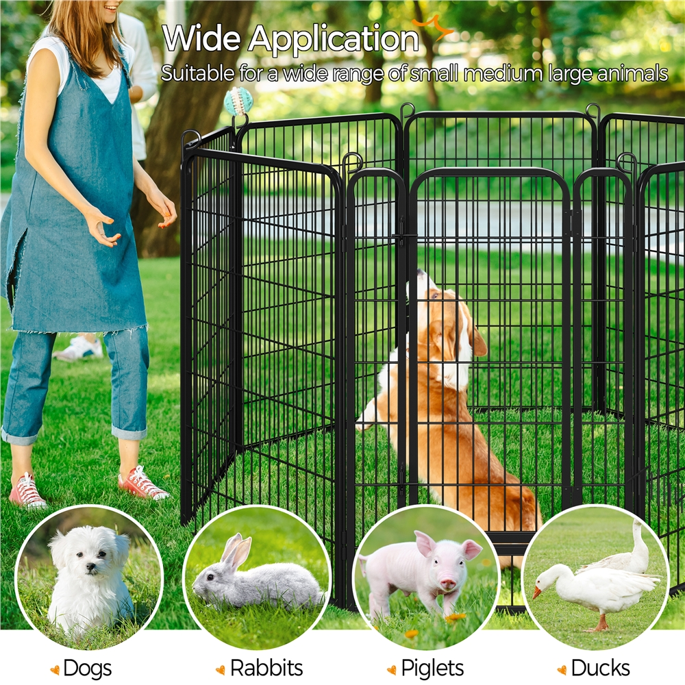 Alden Design 47.5" Tall 8 Panels Heavy Duty Metal Dog Gate Dog Playpen with Door, Black
