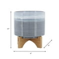 thumbnail image 3 of Ceramic Planter with Wooden Stand - Modern Indoor Outdoor Plant Pot for Home & Garden Decor - 10" Blue, 3 of 11