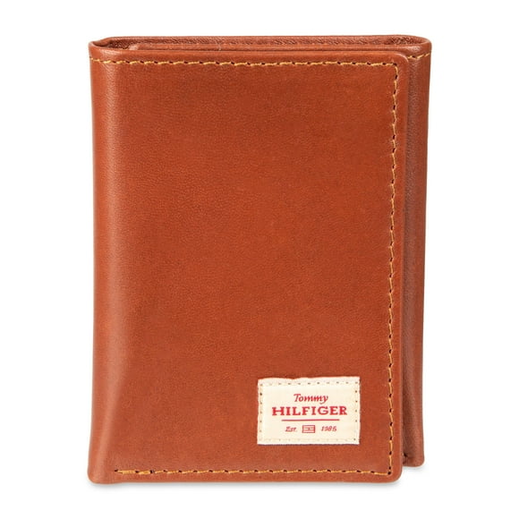Monedero con parche con el logotipo de Tommy Hilfiger en tres pliegues, color coñac