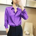 thumbnail image 4 of QATAINLAV Satin Blouses for Women Solid Casual Lapel Shirt Dressy Button Down Long Sleeve Shirts Business Outfits, Blue, XXXL, 4 of 6