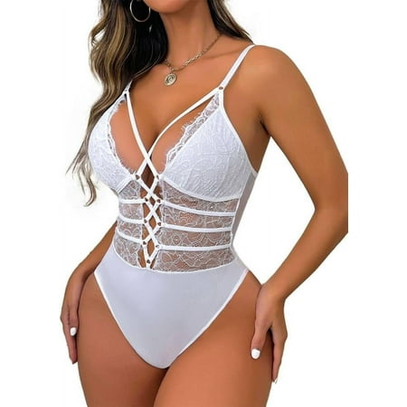 MAOYA Women Sexy Bodysuit One Piece Babydoll Lingerie Lace Teddy Negligee