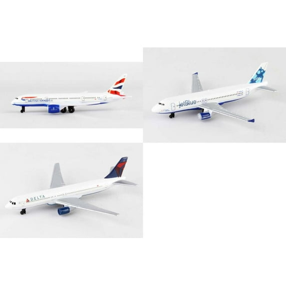British Airways, Jetblue, Delta Airlines Diecast Airplane Package - Three 5.5" Diecast Model Planes