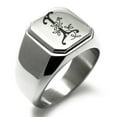 thumbnail image 1 of Stainless Steel Letter I Initial Floral Monogram Engraved Engraved Square Flat Top Biker Style Polished Signet Ring, 1 of 1