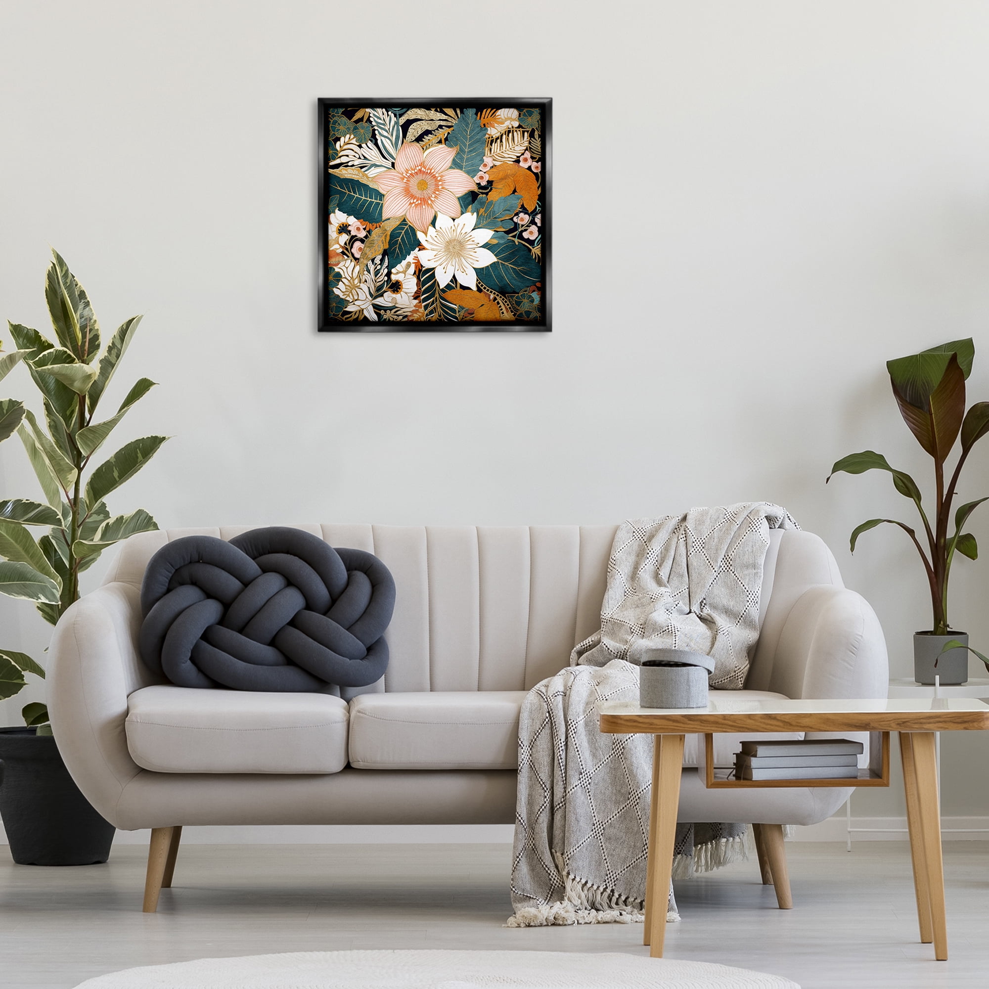 Stupell Industries Boho Flower Pattern Botanical & Floral Painting Black Floater Framed Art Print Wall Art, 25 x 25