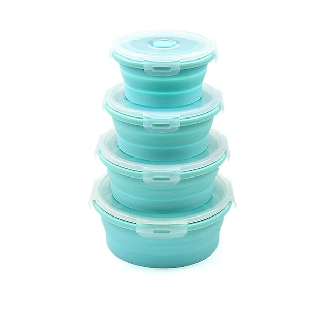 Fiambrera plegable de silicona redonda, contenedor de almacenamiento de alimentos, cuenco de horno portátil para microondas, Pi Hy, 4 Uds.