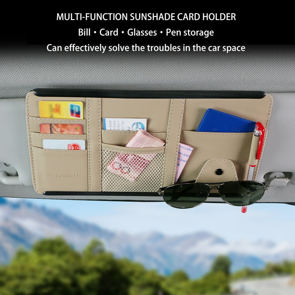 Universal Car Sun Visor PU Leather Case Holder for Card Glasses Mobile