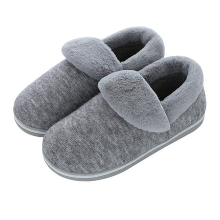 

HERFIER Winter Warm Slippers Cover Heel Slippers Thicken Plush Slippers Skid Resistance Slippers (Grey Size 41-42 for Man)