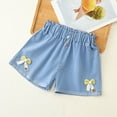 thumbnail image 2 of zbxnLI Girls Denim Shorts Bowknot Elastic Waist Stretch Jean Shorts with Pockets Summer Short Jeans, 2 of 7