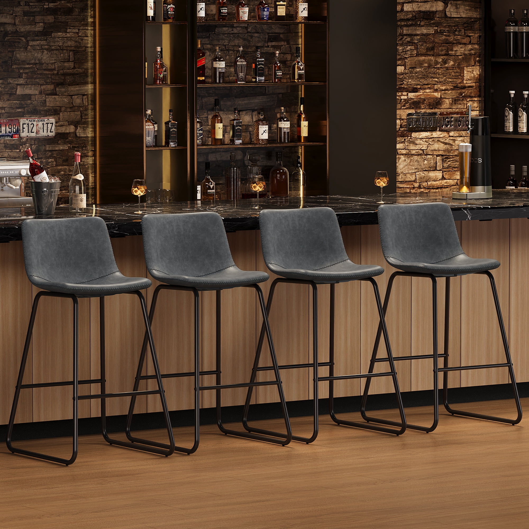Aufeile 26" Counter Height Bar Stools Set of 2 – Modern Faux Leather Barstools with Back & Metal Legs, Kitchen Bar Chairs for Island, Dining Room, Gray