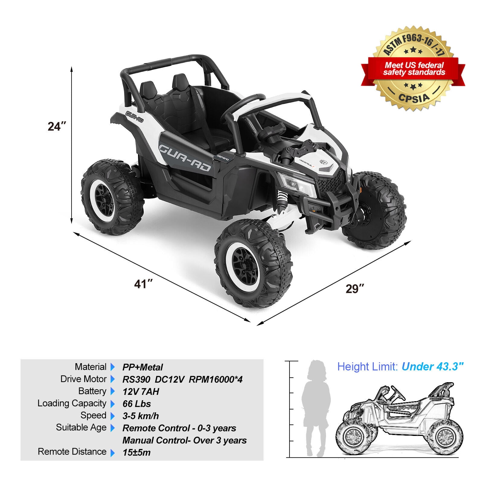 JOYLDIAS 12V Battery Kids 4WD Ride On Car Off-Road UTV 4X4 Electric Vehicle w/4 Powerful Engines,Remote Control,Music,Bluetooth,LED Lights(White)
