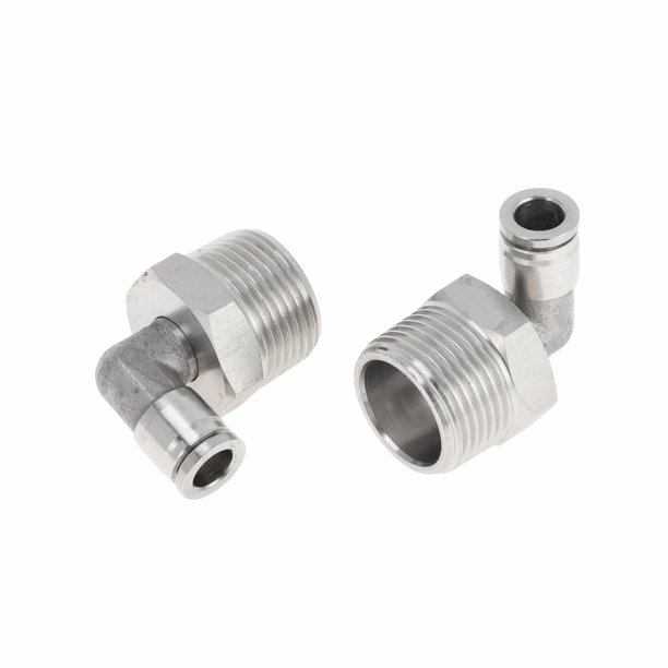 Accesorios de aire de conexión rápida Unique Bargains 5/16" 90 grados unión de línea de aire 304 acero inoxidable 3/4"BSPT 2 piezas tono plateado